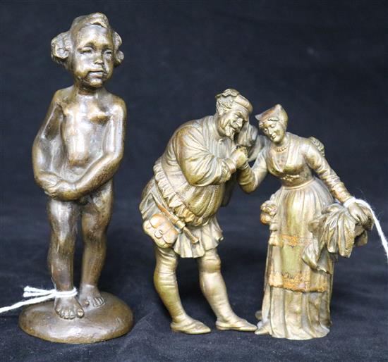 F* Beihl, cold-painted bronze group of Falstaff and Mistress Quickly and a bronze study of a young child